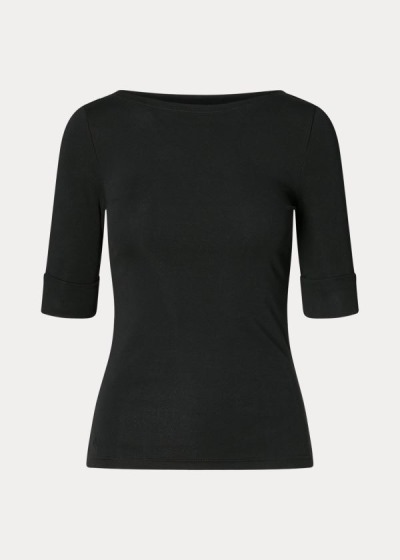 Tops Ralph Lauren Mujer Negros - Cotton Boatneck - ZERBG8971